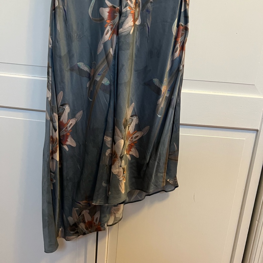 All Saints Slate Blue Floral Twist-Front Slip Midi Dress - Picture 5 of 6